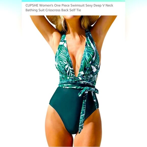 One Piece Deep V-neck Crisscross self tie Swimsuit - Picture 1 of 11